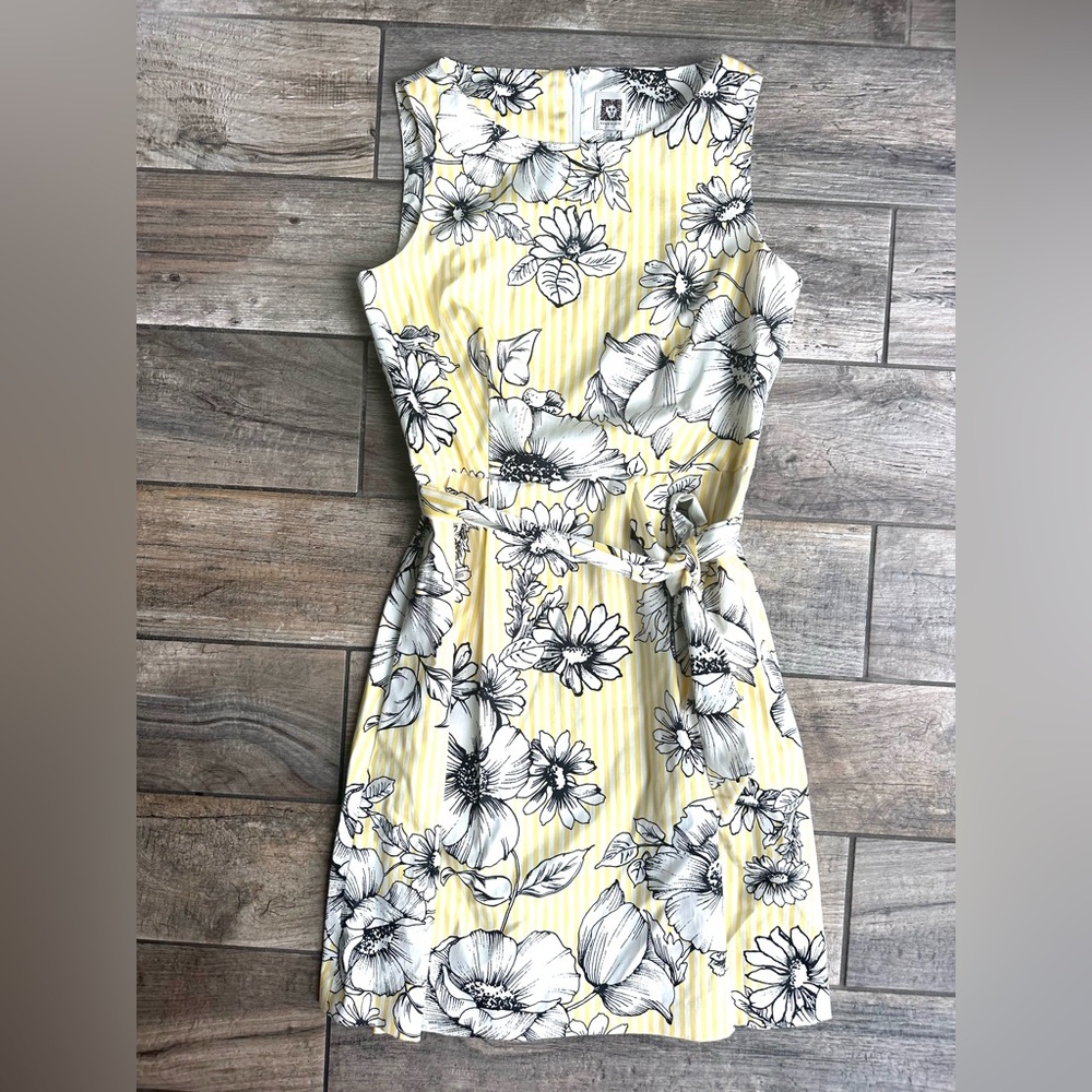 Anne Klein Yellow Floral Striped Dress sz 6